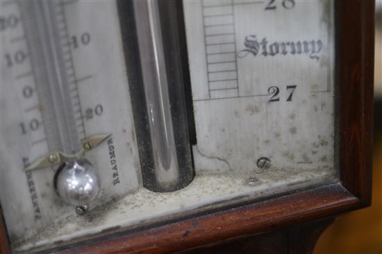 An early Victorian flame mahogany stick barometer, W.13cm